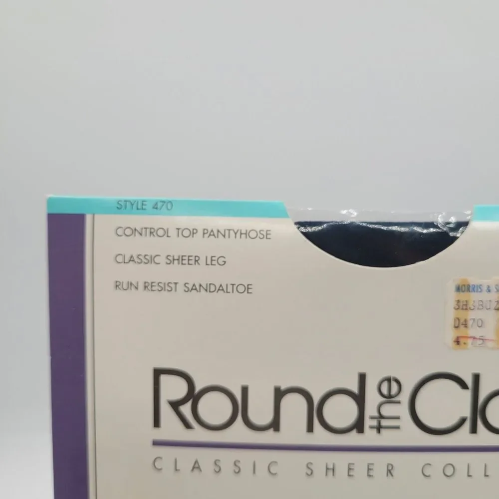 Round the‎ Clock 1993 Control Top Sandaltoe Sheer Pantyhose French Navy Size C